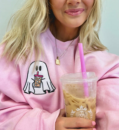 'Iced Coffee Ghost' Embroidered Crewneck Sweatshirt - United Monograms