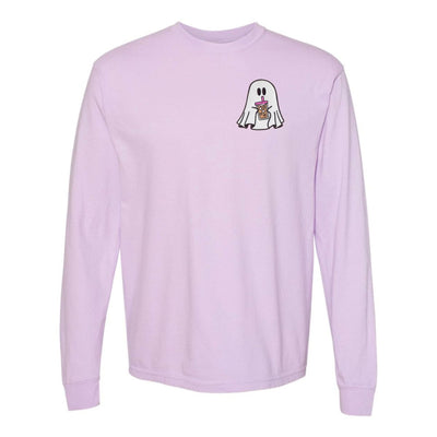 'Iced Coffee Ghost' Embroidered Long Sleeve T-Shirt - United Monograms