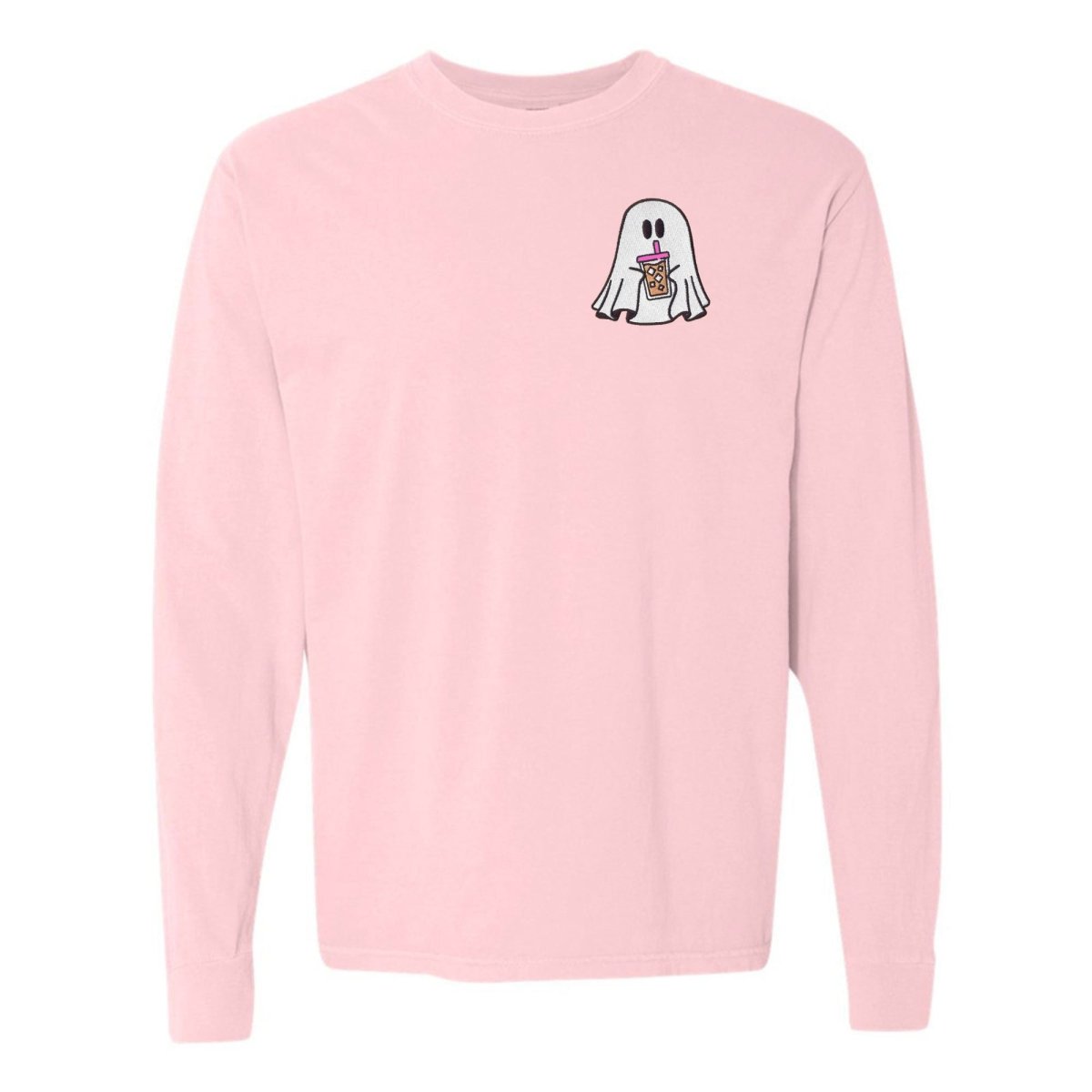 'Iced Coffee Ghost' Embroidered Long Sleeve T-Shirt - United Monograms