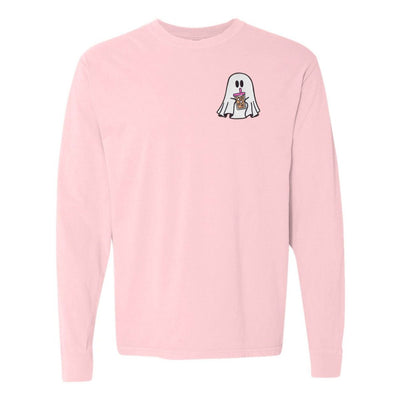 'Iced Coffee Ghost' Embroidered Long Sleeve T-Shirt - United Monograms
