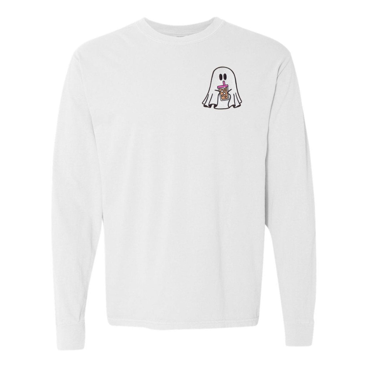 'Iced Coffee Ghost' Embroidered Long Sleeve T-Shirt - United Monograms