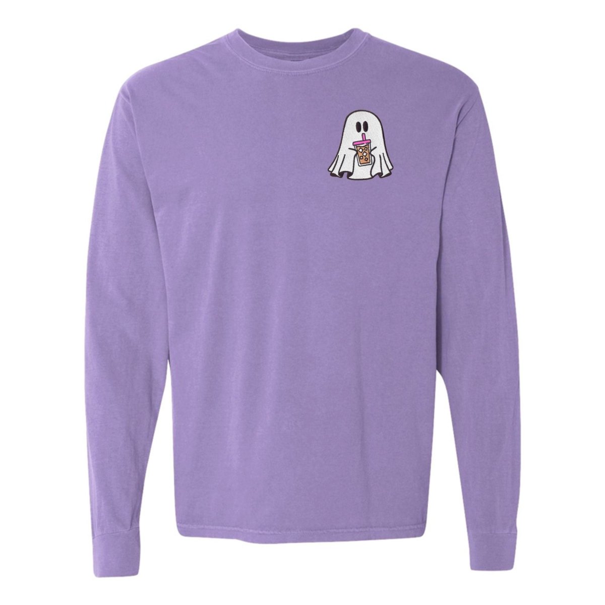 'Iced Coffee Ghost' Embroidered Long Sleeve T-Shirt - United Monograms