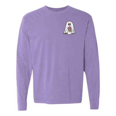 'Iced Coffee Ghost' Embroidered Long Sleeve T-Shirt - United Monograms