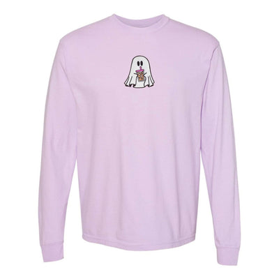 'Iced Coffee Ghost' Embroidered Long Sleeve T-Shirt - United Monograms