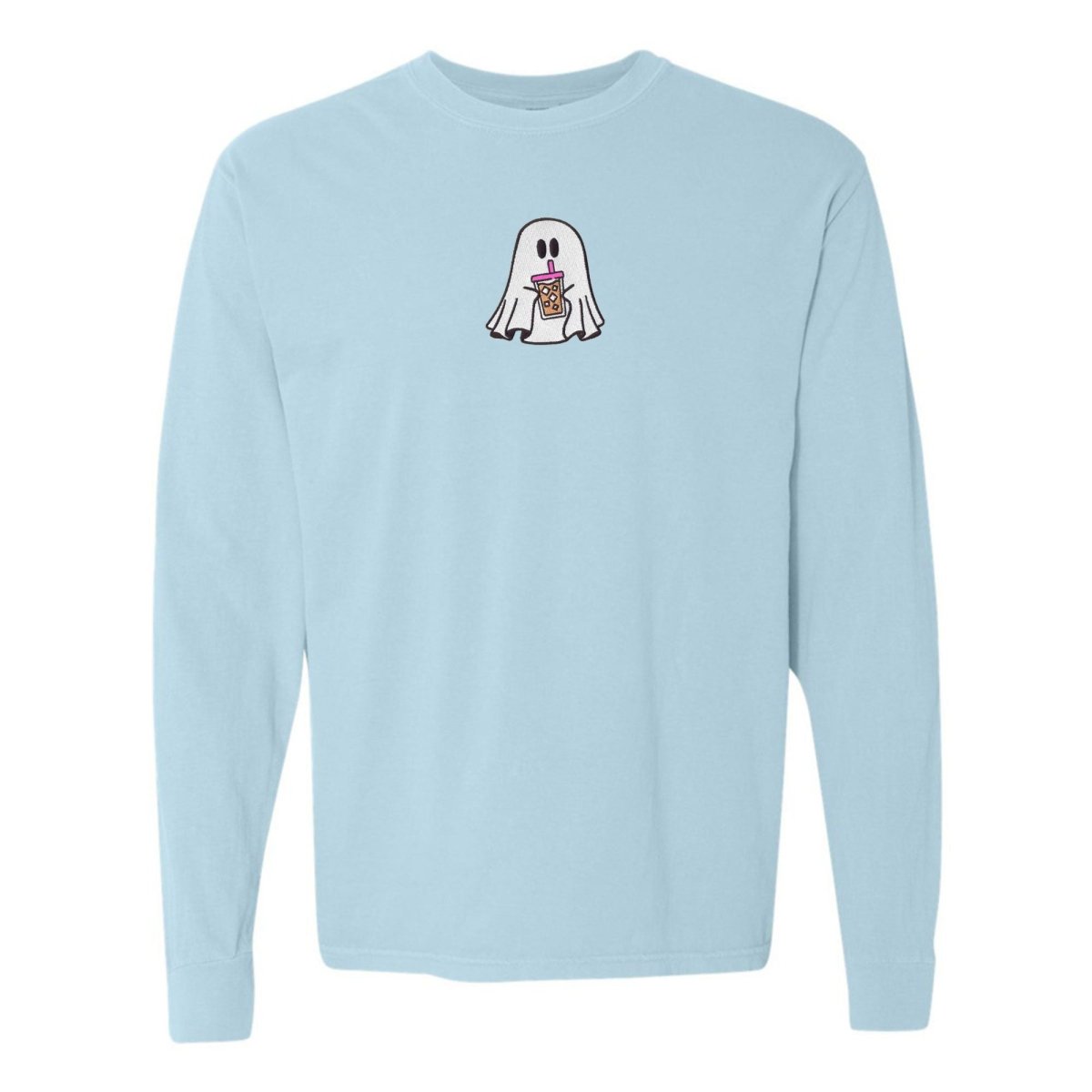 'Iced Coffee Ghost' Embroidered Long Sleeve T-Shirt - United Monograms