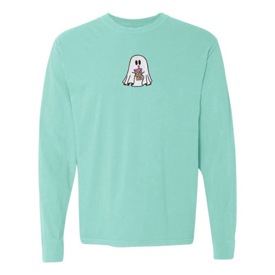 'Iced Coffee Ghost' Embroidered Long Sleeve T-Shirt - United Monograms