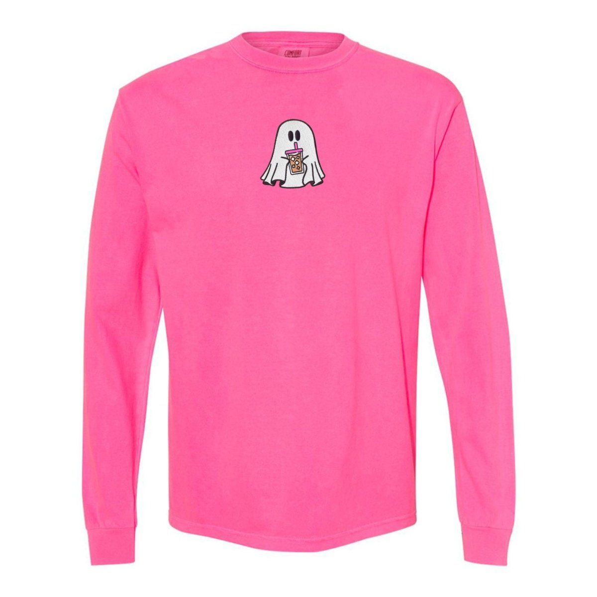 'Iced Coffee Ghost' Embroidered Long Sleeve T-Shirt - United Monograms