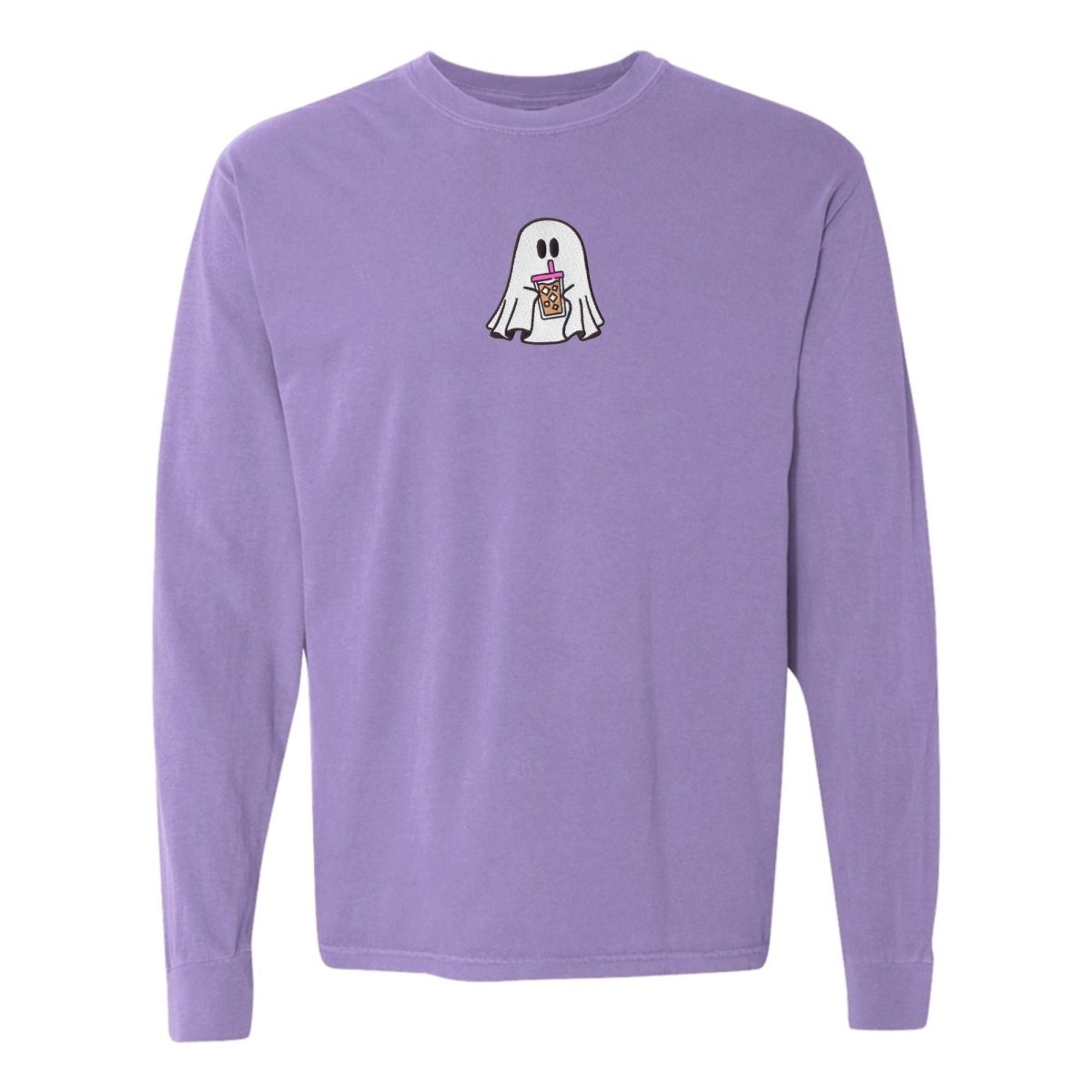 'Iced Coffee Ghost' Embroidered Long Sleeve T-Shirt - United Monograms