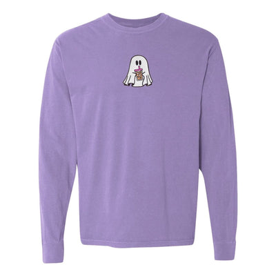 'Iced Coffee Ghost' Embroidered Long Sleeve T-Shirt - United Monograms