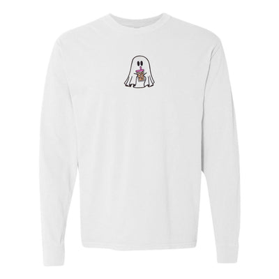 'Iced Coffee Ghost' Embroidered Long Sleeve T-Shirt - United Monograms