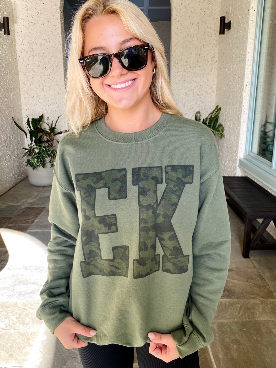 Initialed 'Camo' Big Print Crewneck Sweatshirt - United Monograms