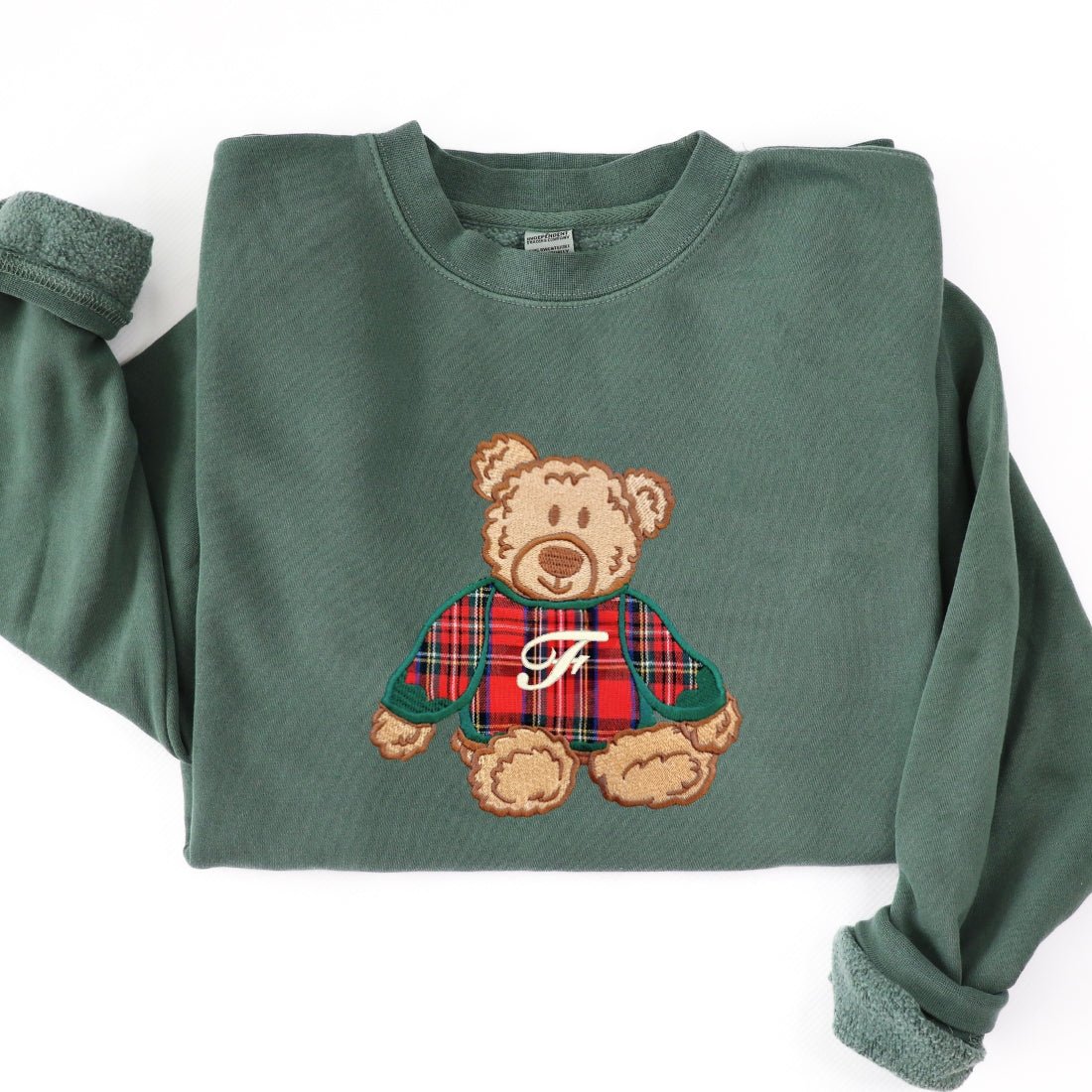 Initialed ‘Classic Christmas Teddy’ Plaid Embroidery Cozy Crew - United Monograms