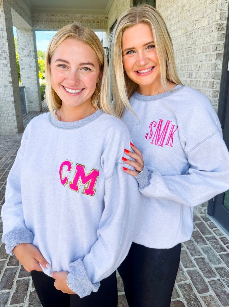 Initialed 'Inside Out' Letter Patch Crewneck Sweatshirt - United Monograms