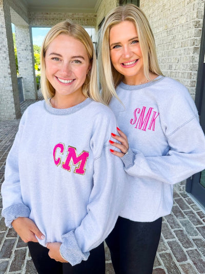 Initialed 'Inside Out' Letter Patch Crewneck Sweatshirt - United Monograms