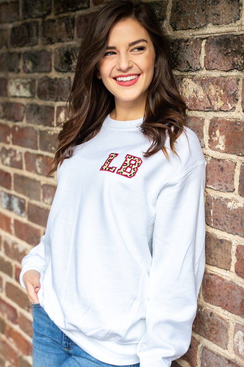 Initialed Leopard Crewneck Sweatshirt - United Monograms