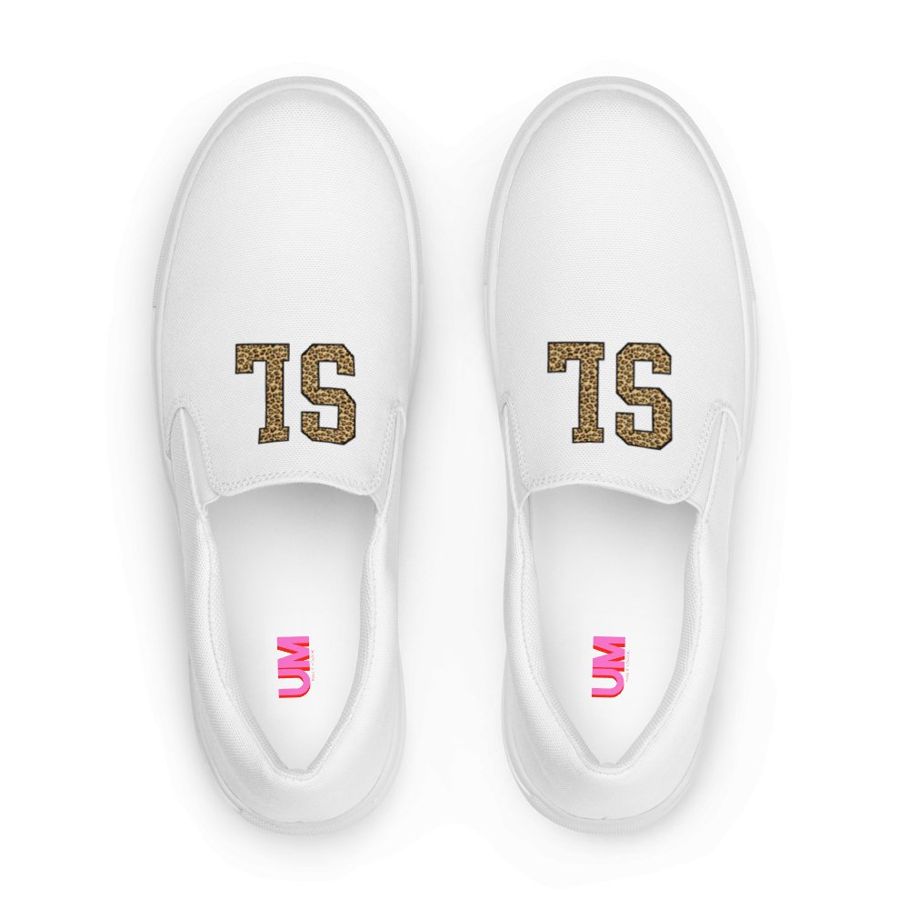 Initialed Leopard Women’s Slip-On Canvas Shoes - United Monograms