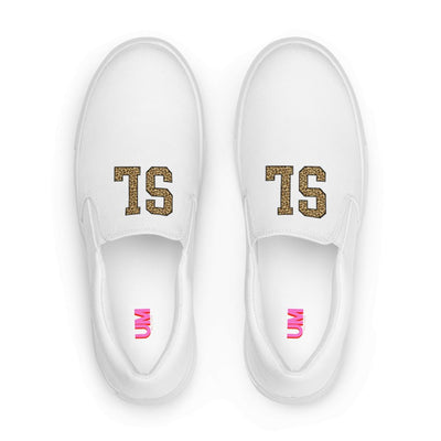 Initialed Leopard Women’s Slip-On Canvas Shoes - United Monograms