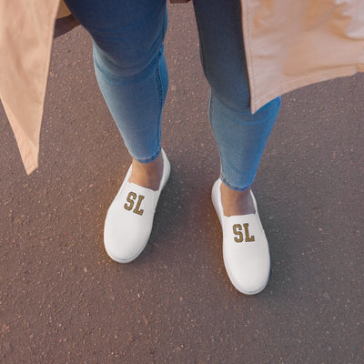 Initialed Leopard Women’s Slip-On Canvas Shoes - United Monograms