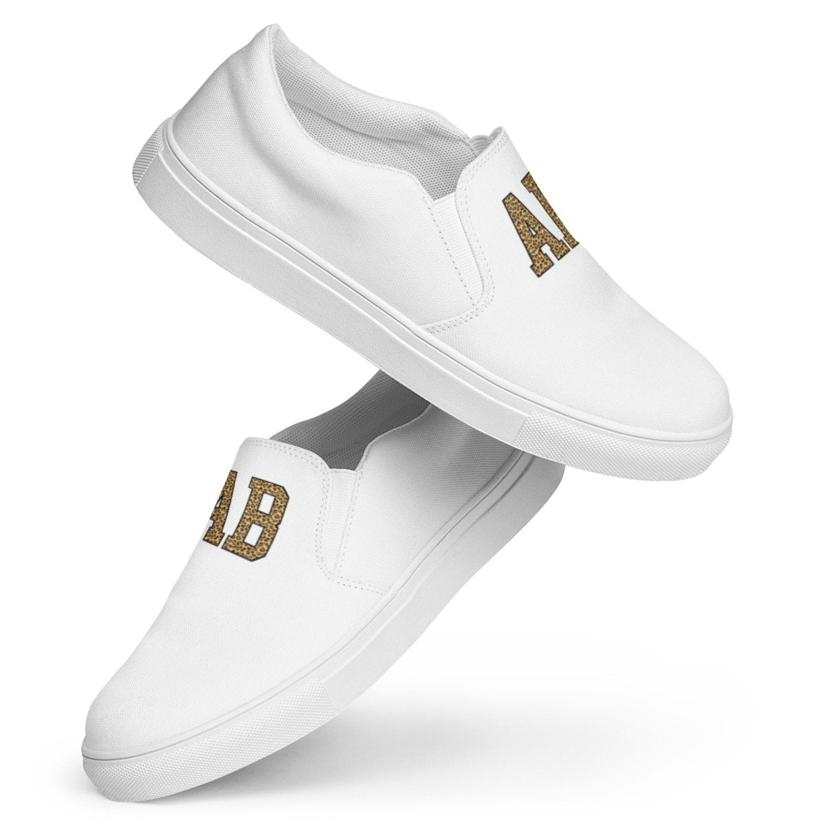 Initialed Leopard Women’s Slip-On Canvas Shoes - United Monograms