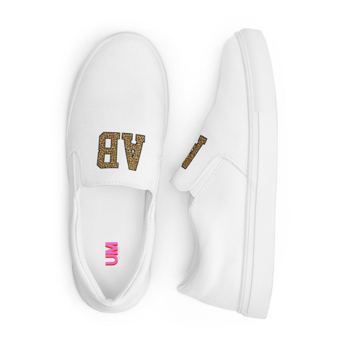 Initialed Leopard Women’s Slip-On Canvas Shoes - United Monograms