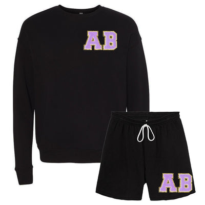 Initialed Letter Patch Bella + Canvas Shorts Set - United Monograms