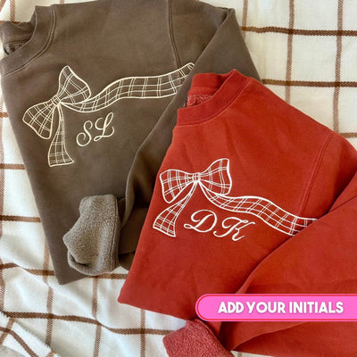 Initialed Plaid 'Bow in the Breeze' Cozy Crew - United Monograms