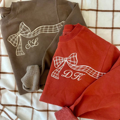 Initialed Plaid 'Bow in the Breeze' Cozy Crew - United Monograms