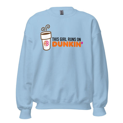Initialed 'This Girl Runs On Dunkin' Crewneck Sweatshirt - United Monograms