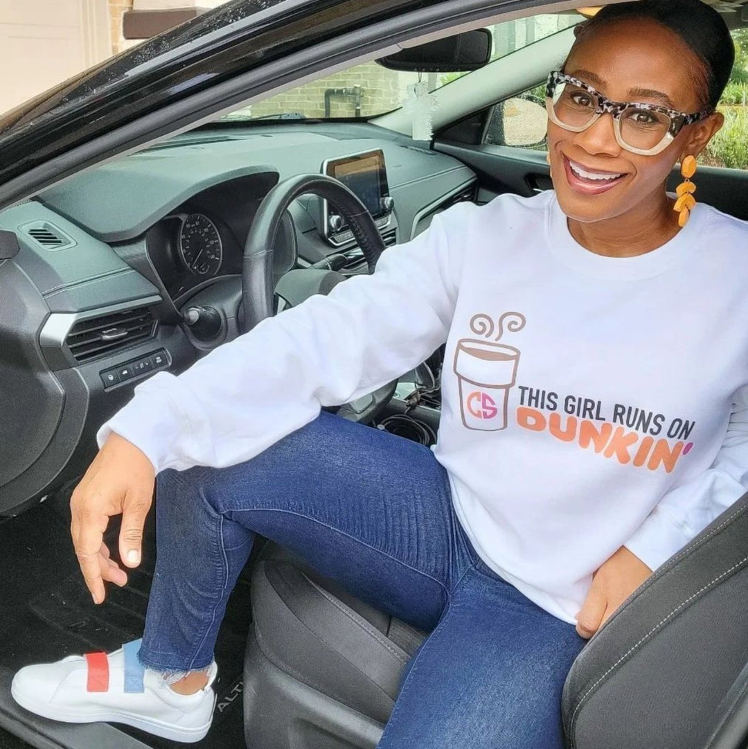 This girl runs on dunkin sweatshirt clearance