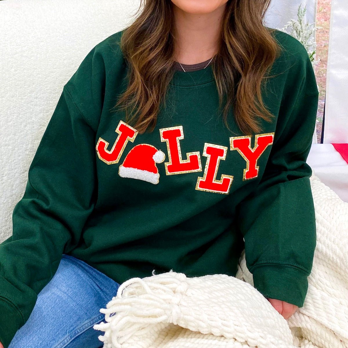 'Jolly Babe' Santa Letter Patch Sweatshirt - United Monograms