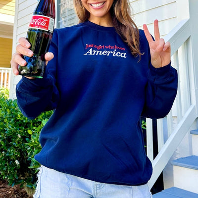 'Just A Girl Who Loves America' Crewneck Sweatshirt - United Monograms