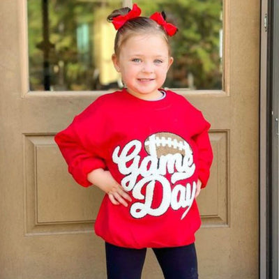 Kids Football 'Game Day' Letter Patch Crewneck Sweatshirt - United Monograms