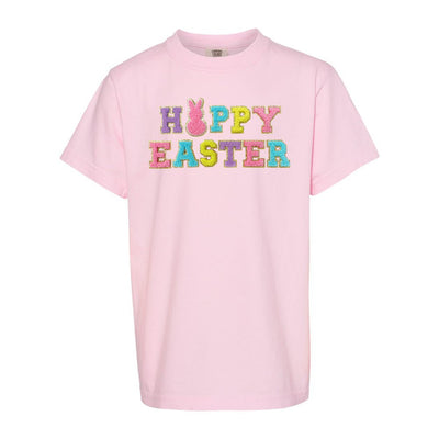 Kids Happy Easter Letter Patch Comfort Colors T-Shirt - United Monograms