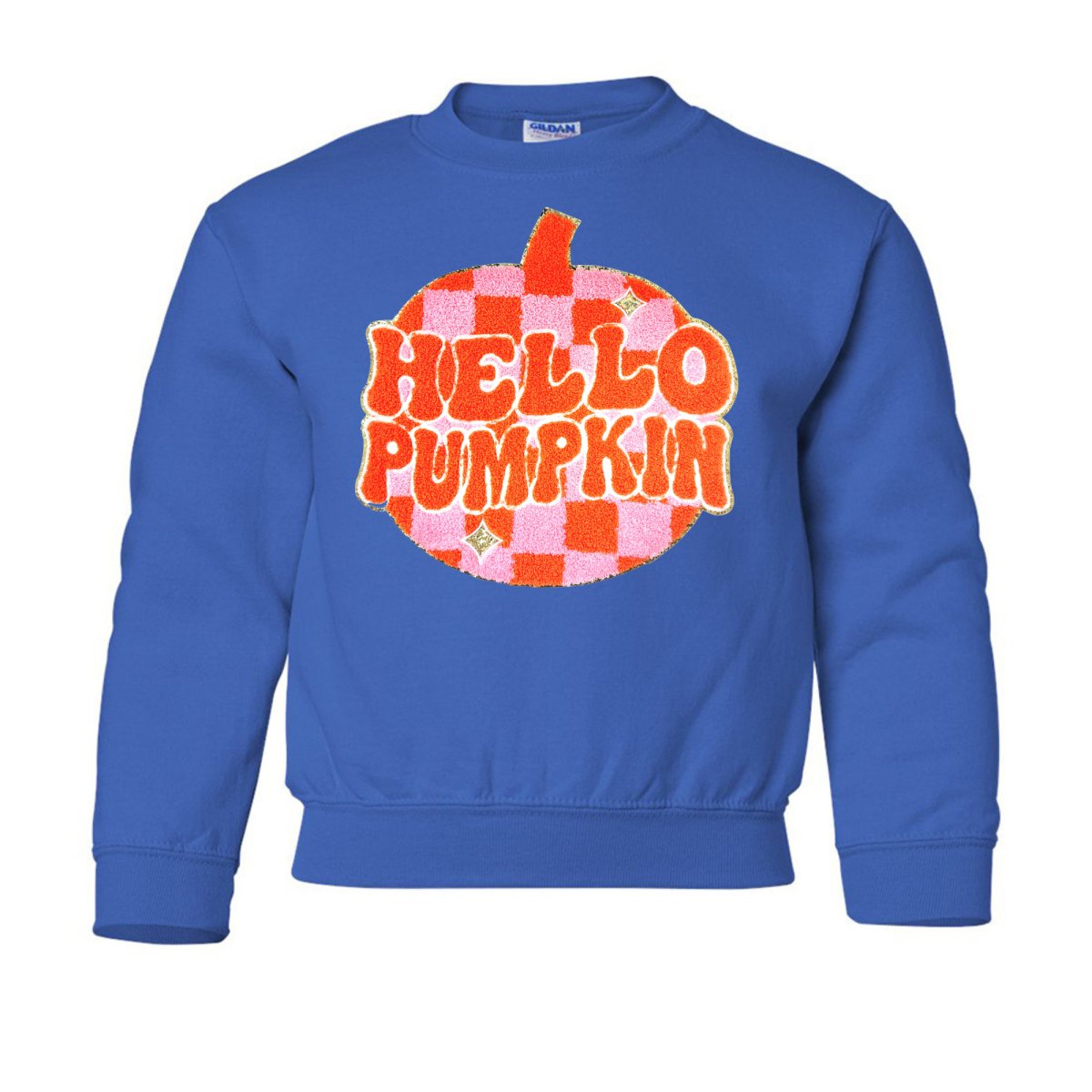 Kids 'Hello Pumpkin' Letter Patch Crewneck Sweatshirt - United Monograms