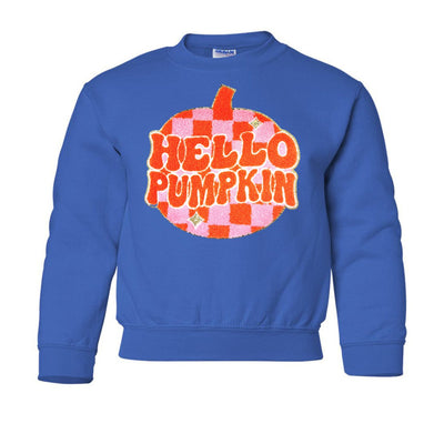 Kids 'Hello Pumpkin' Letter Patch Crewneck Sweatshirt - United Monograms
