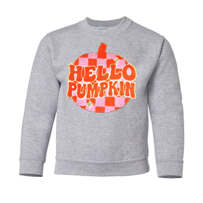 Kids 'Hello Pumpkin' Letter Patch Crewneck Sweatshirt - United Monograms