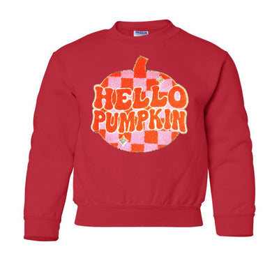 Kids 'Hello Pumpkin' Letter Patch Crewneck Sweatshirt - United Monograms