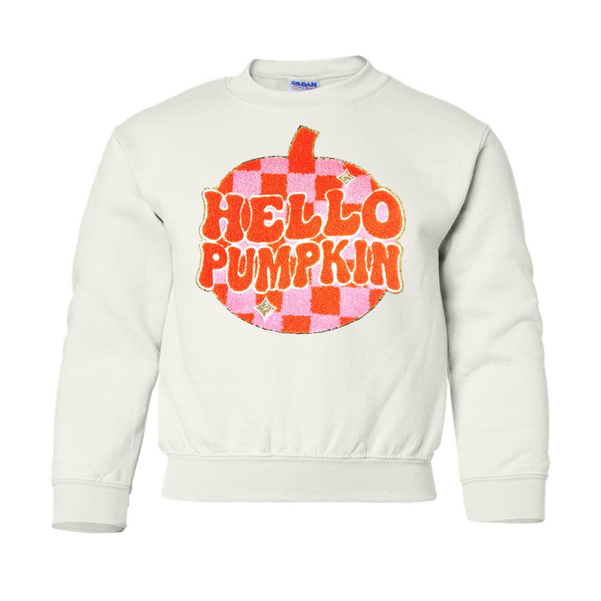 Kids 'Hello Pumpkin' Letter Patch Crewneck Sweatshirt - United Monograms