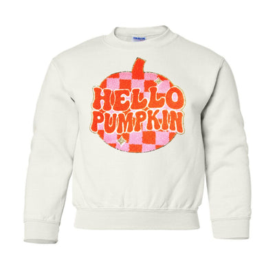 Kids 'Hello Pumpkin' Letter Patch Crewneck Sweatshirt - United Monograms