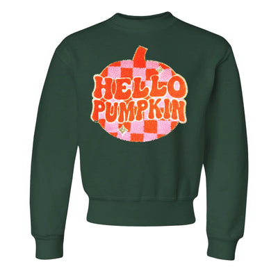 Kids 'Hello Pumpkin' Letter Patch Crewneck Sweatshirt - United Monograms