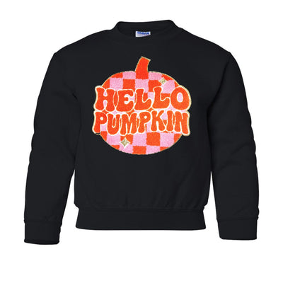 Kids 'Hello Pumpkin' Letter Patch Crewneck Sweatshirt - United Monograms