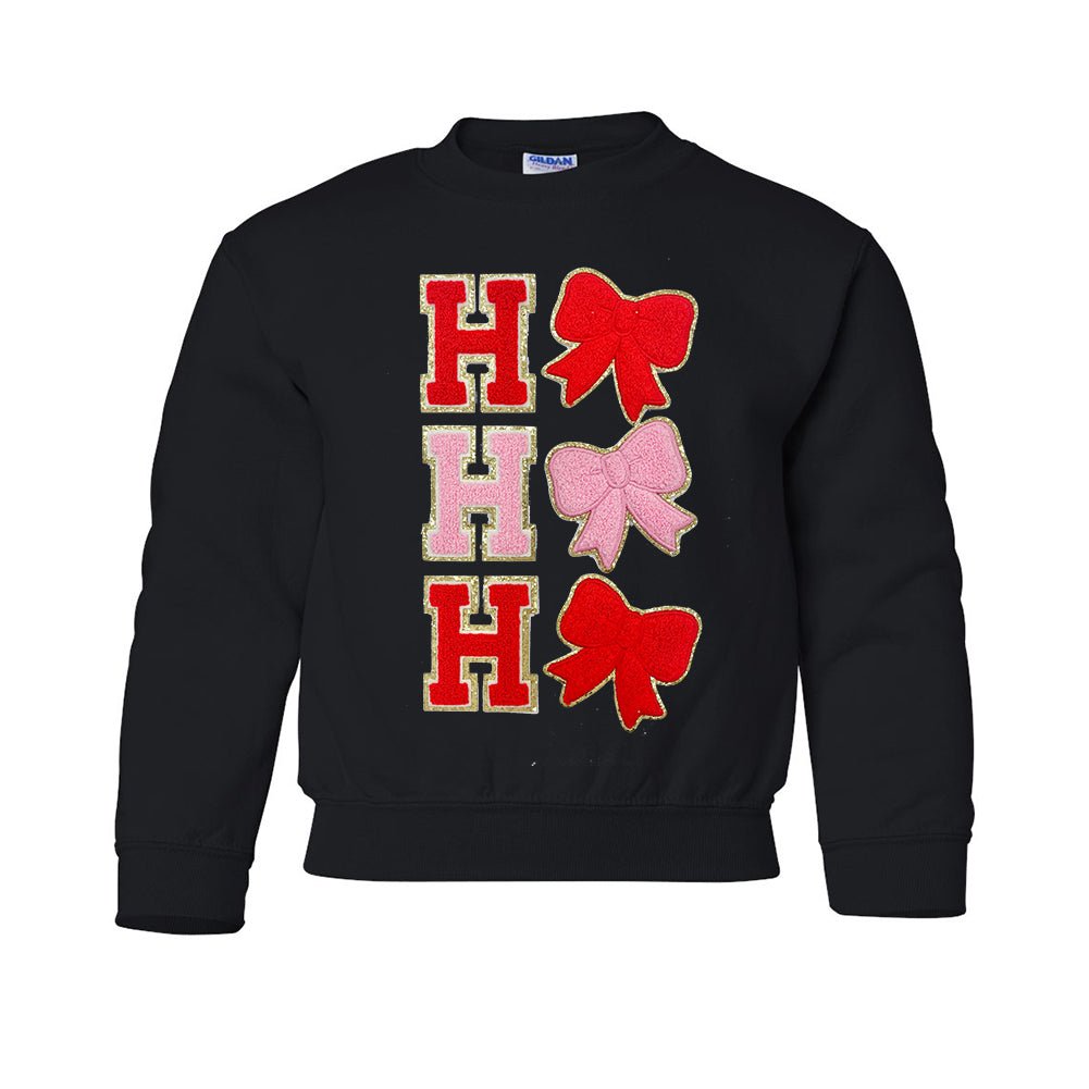 Kids Ho Ho Ho Bows Letter Patch Crewneck Sweatshirt - United Monograms
