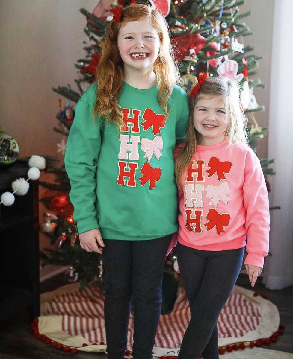 Kids Ho Ho Ho Bows Letter Patch Crewneck Sweatshirt - United Monograms