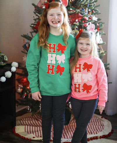 Kids Ho Ho Ho Bows Letter Patch Crewneck Sweatshirt - United Monograms