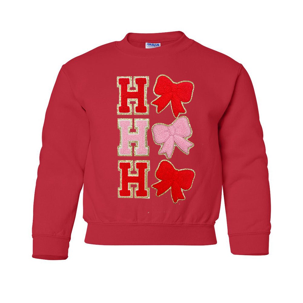 Kids Ho Ho Ho Bows Letter Patch Crewneck Sweatshirt - United Monograms