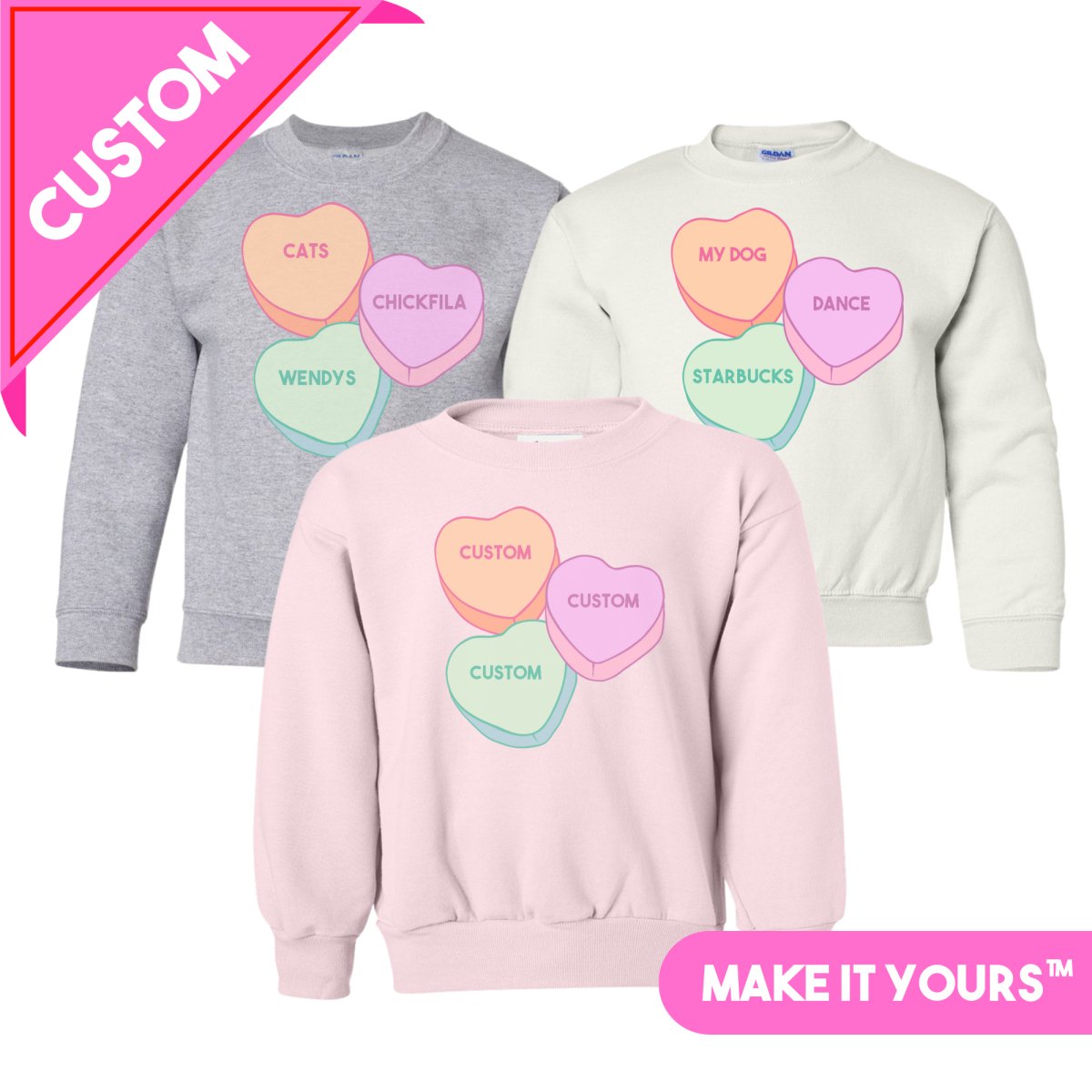 Kids Make It Yours™ 'Candy Hearts' Crewneck Sweatshirt - United Monograms