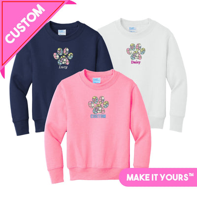 Kids Make It Yours™ 'Floral Paw Print' Crewneck Sweatshirt - United Monograms