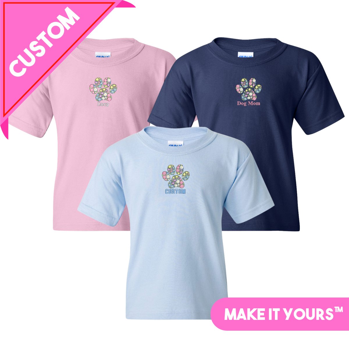 Kids Make It Yours™ 'Floral Paw Print' T-Shirt - United Monograms