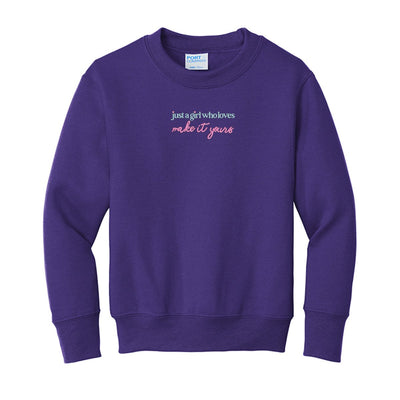 Kids Make It Yours™ 'Just A Girl Who Loves' Crewneck Sweatshirt - United Monograms