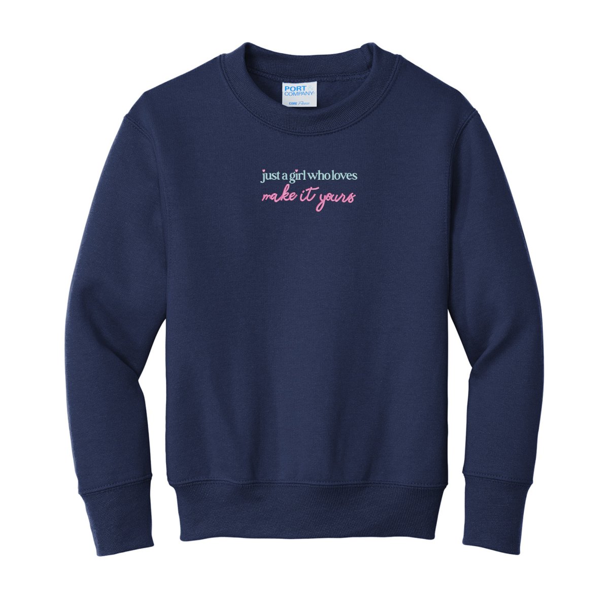Kids Make It Yours™ 'Just A Girl Who Loves' Crewneck Sweatshirt - United Monograms